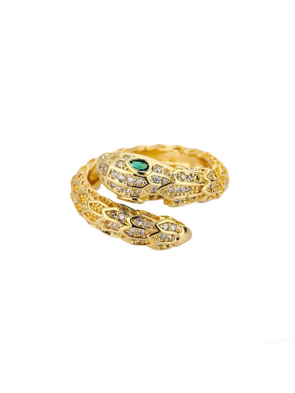 Gold Snake Wrap Ring with Green Stone